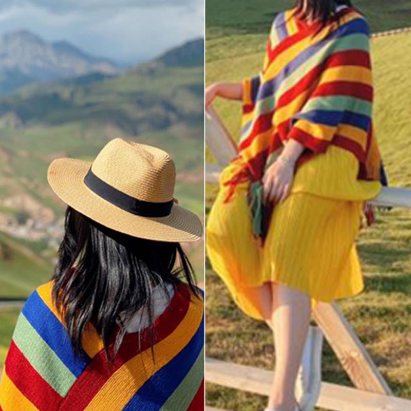 Bufanda de viaje acogedora para invierno con diseño de rayas tibetanas de Buddha Stones, chal con borlas - image 19