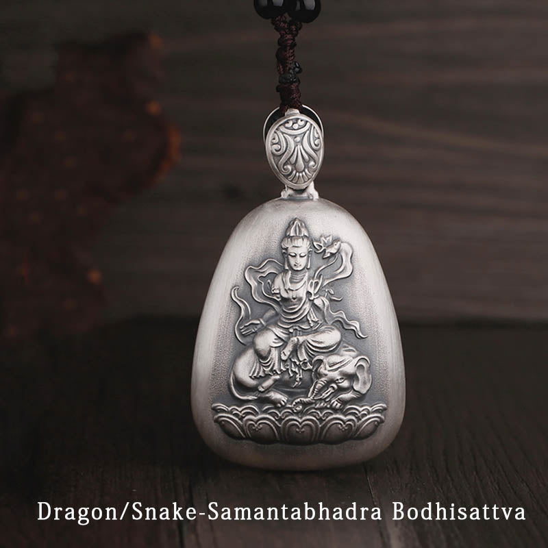 Collar con colgante de plata de ley 999 con Buddha Stones del zodíaco chino, corazón de Buda natal, Sutra grabado - Dragón/Serpiente-Samantabhadra Bodhisattva - image 5