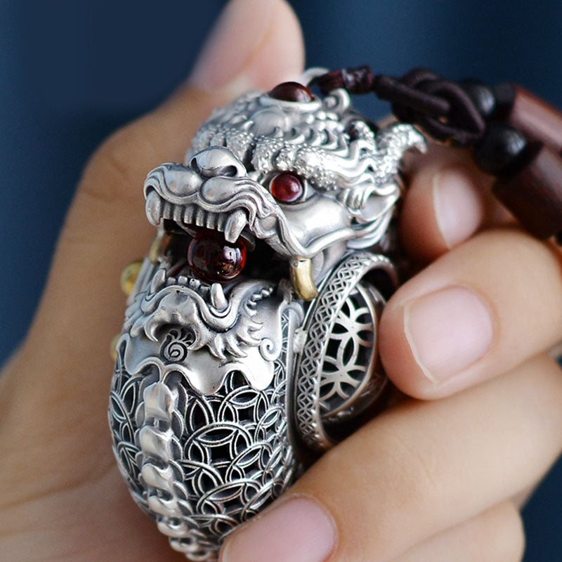 Buddha Stones de plata de ley 999, bola giratoria del Año del Dragón, cinco elementos, moneda de cobre, decoración colgante resistente - image 6