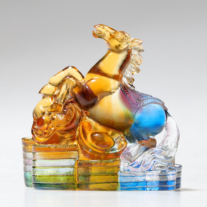 Buddha Stones Año del Dragón hechas a mano 12 Zodíaco chino Liuli pieza de arte con cristal protección decoración de la Oficina del hogar - Caballo de aproximadamente 8,5 x 5,5 x 8 cm - image 12