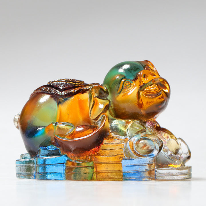 Buddha Stones Año del Dragón hechas a mano 12 Zodíaco chino Liuli pieza de arte con cristal protección decoración de la Oficina del hogar - Cerdo Aproximadamente 8,5*5,5*8cm - image 17