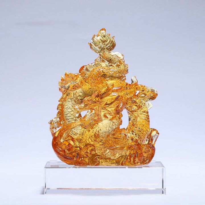 Buddha Stones Año del Dragón hecho a mano Liuli pieza de arte con cristal protección decoración de la Oficina del hogar con Base - Pequeño dragón amarillo 9 x 5,8 x 12,5 cm/3,54 x 2,28 x 4,92 pulgadas - image 9