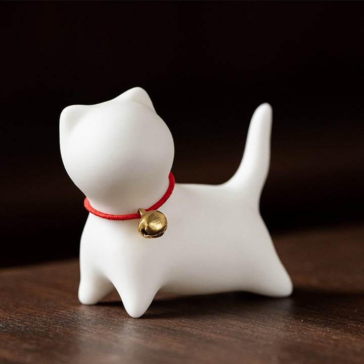 Buddha Stones Mini pequeño gato lindo té mascota cerámica hogar escritorio estatuilla decoración - Gato de pie 5*2,5*4,5 cm - Blanco - image 5