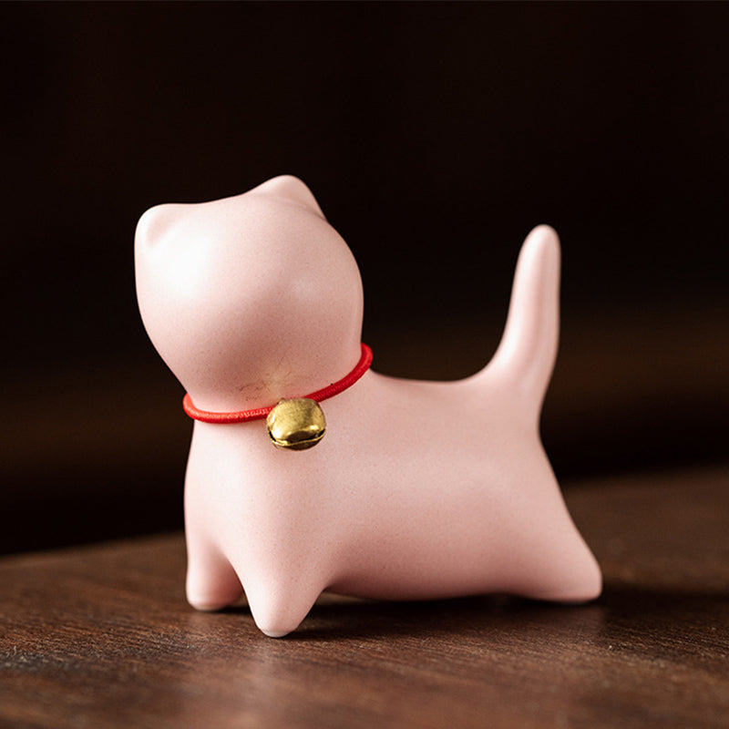 Buddha Stones Mini pequeño gato lindo té mascota cerámica hogar escritorio estatuilla decoración - Gato de pie 5*2,5*4,5 cm - Rosa - image 9
