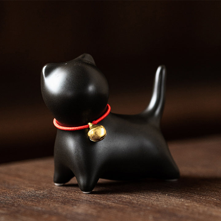 Buddha Stones Mini pequeño gato lindo té mascota cerámica hogar escritorio estatuilla decoración - Gato de pie 5*2,5*4,5 cm - Negro - image 12
