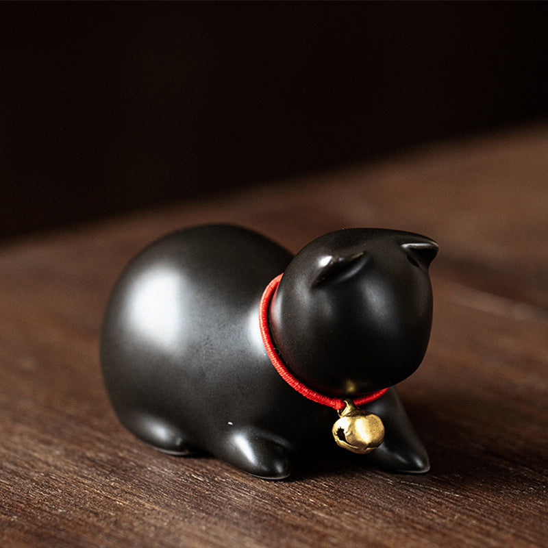 Buddha Stones Mini pequeño gato lindo té mascota cerámica hogar escritorio estatuilla decoración - Gato sentado 5*3*3cm - Negro - image 22
