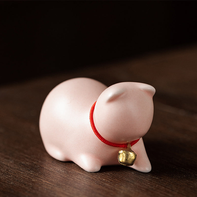 Buddha Stones Mini pequeño gato lindo té mascota cerámica hogar escritorio estatuilla decoración - Gato sentado 5*3*3cm - Rosa - image 18