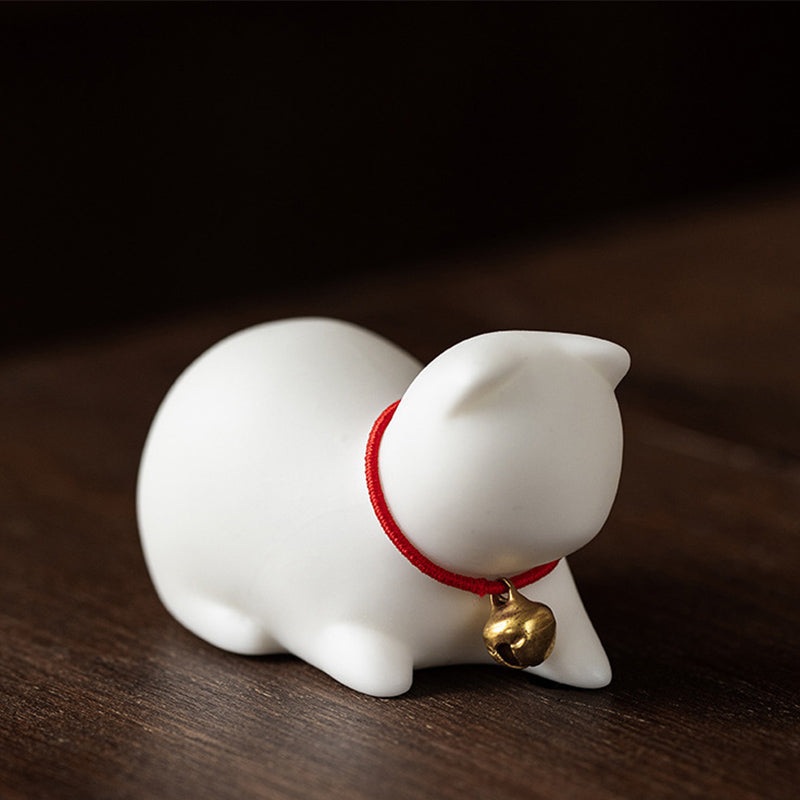 Buddha Stones Mini pequeño gato lindo té mascota cerámica hogar escritorio estatuilla decoración - Gato sentado 5*3*3cm - Blanco - image 17