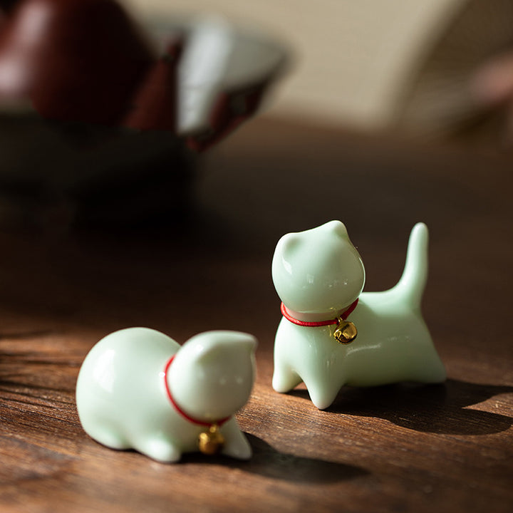Buddha Stones Mini pequeño gato lindo té mascota cerámica hogar escritorio estatuilla decoración - image 1