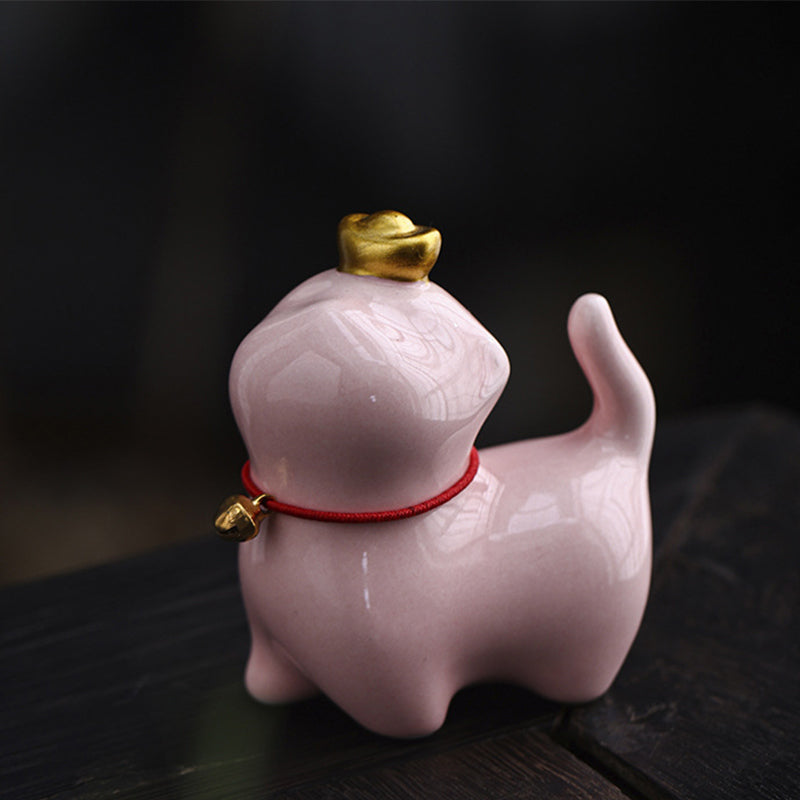 Buddha Stones, Mini lingote de gato de la suerte, té, mascota, cerámica, decoración de escritorio para el hogar - Gato de la suerte rosa 5,5 x 3,2 x 6 cm - image 10