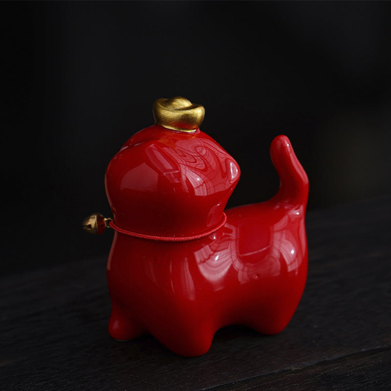 Buddha Stones, Mini lingote de gato de la suerte, té, mascota, cerámica, decoración de escritorio para el hogar - Gato de la suerte rojo 5,5 x 3,2 x 6 cm - image 4