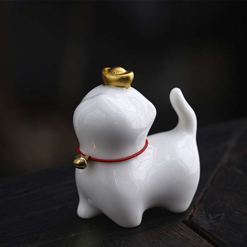 Buddha Stones, Mini lingote de gato de la suerte, té, mascota, cerámica, decoración de escritorio para el hogar - Gato de la suerte blanco 5,5 x 3,2 x 6 cm - image 5