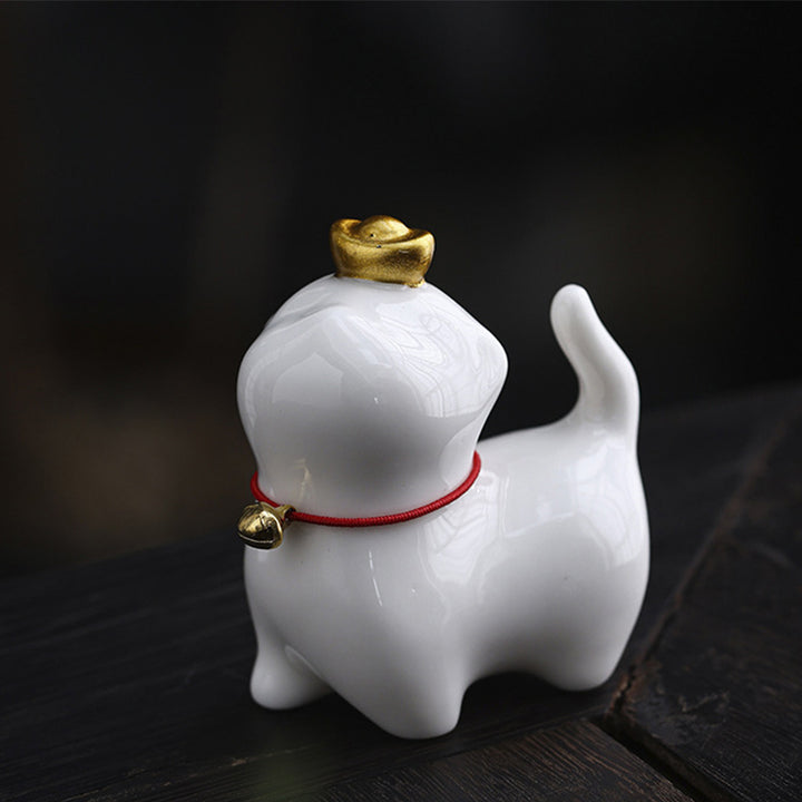 Buddha Stones, Mini lingote de gato de la suerte, té, mascota, cerámica, decoración de escritorio para el hogar - Gato de la suerte blanco 5,5 x 3,2 x 6 cm - image 5