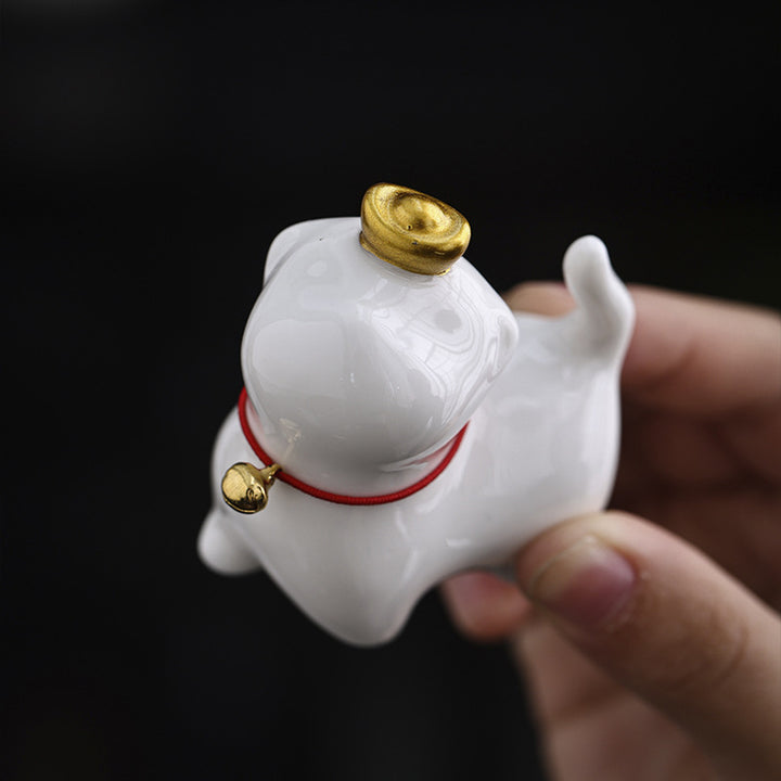 Buddha Stones, Mini lingote de gato de la suerte, té, mascota, cerámica, decoración de escritorio para el hogar - image 5