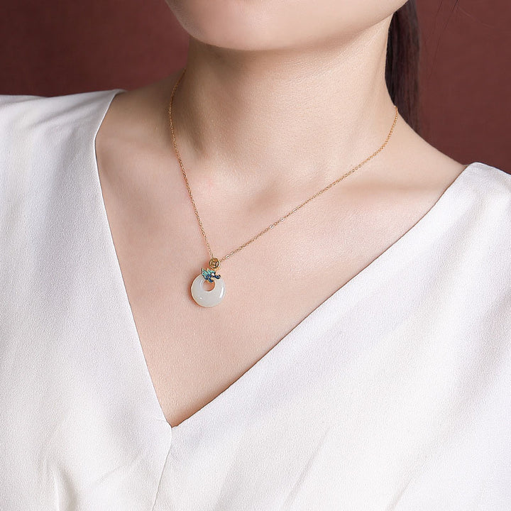 Buddha Stones, Plata de Ley 925 chapada en oro, Año del Dragón, Jade hetiano, hebilla de la paz, moneda de cobre, colgante de collar de abundancia - image 4