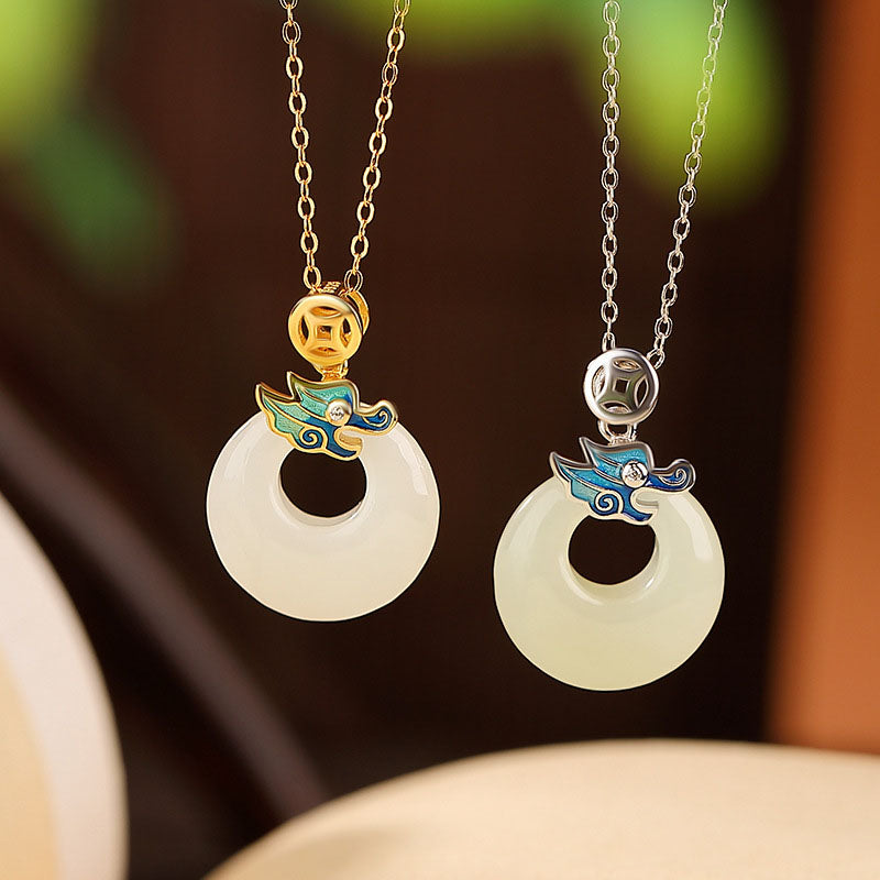 Buddha Stones, Plata de Ley 925 chapada en oro, Año del Dragón, Jade hetiano, hebilla de la paz, moneda de cobre, colgante de collar de abundancia - image 0