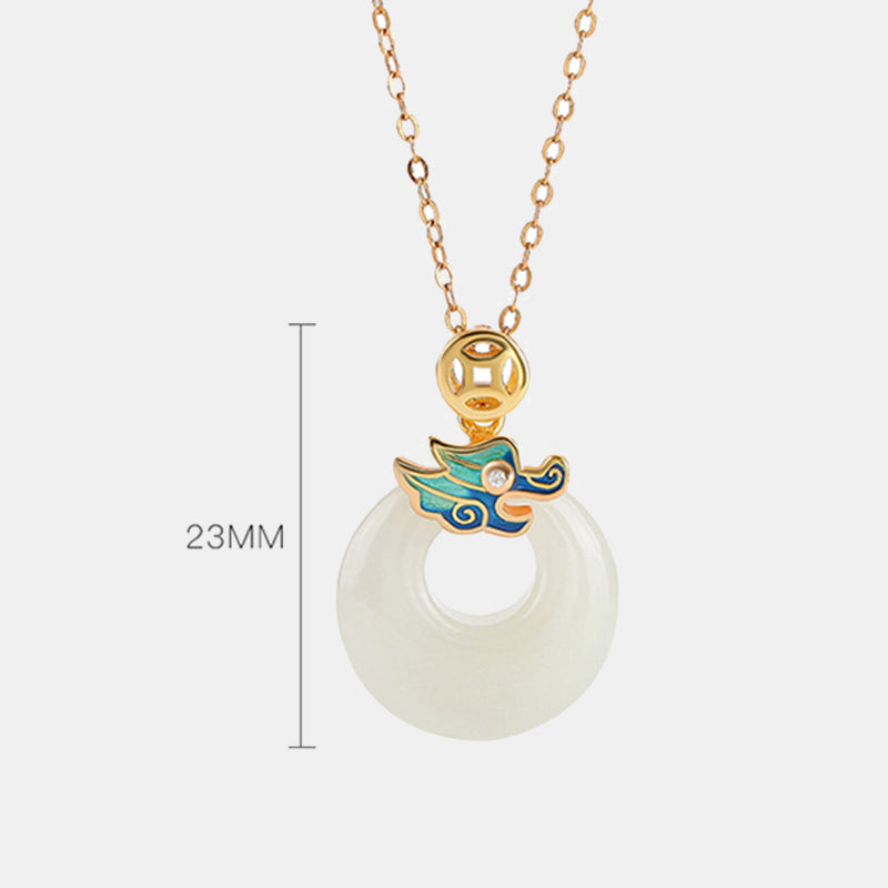 Buddha Stones, Plata de Ley 925 chapada en oro, Año del Dragón, Jade hetiano, hebilla de la paz, moneda de cobre, colgante de collar de abundancia - image 6