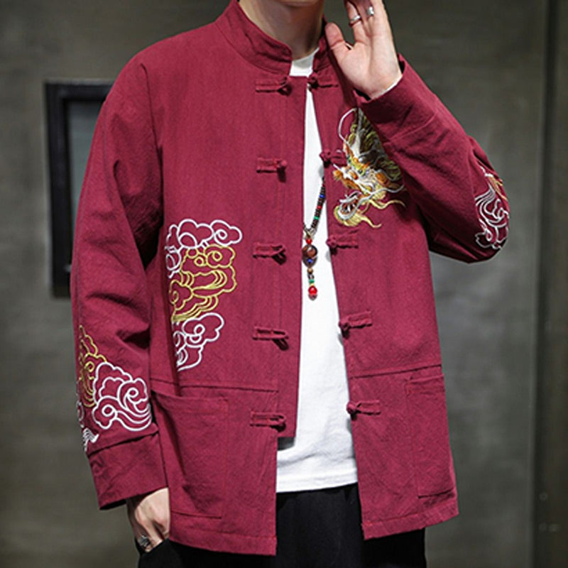 Ropa de bordado de nubes propicias de dragón de Buddha Stones , chaqueta de traje chino, ropa para hombres - image 20