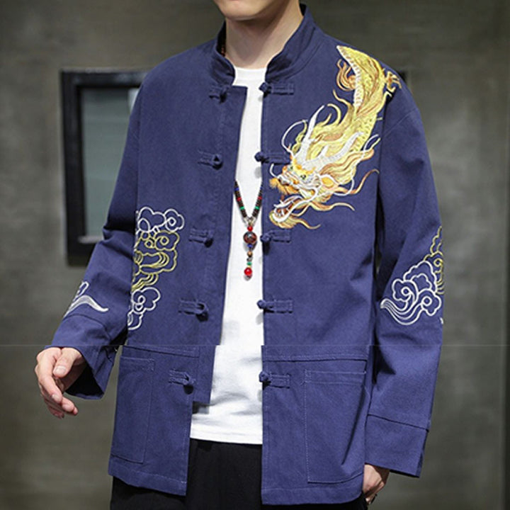 Ropa de bordado de nubes propicias de dragón de Buddha Stones , chaqueta de traje chino, ropa para hombres - image 24