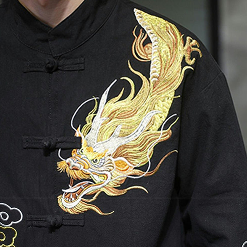 Ropa de bordado de nubes propicias de dragón de Buddha Stones , chaqueta de traje chino, ropa para hombres - image 8