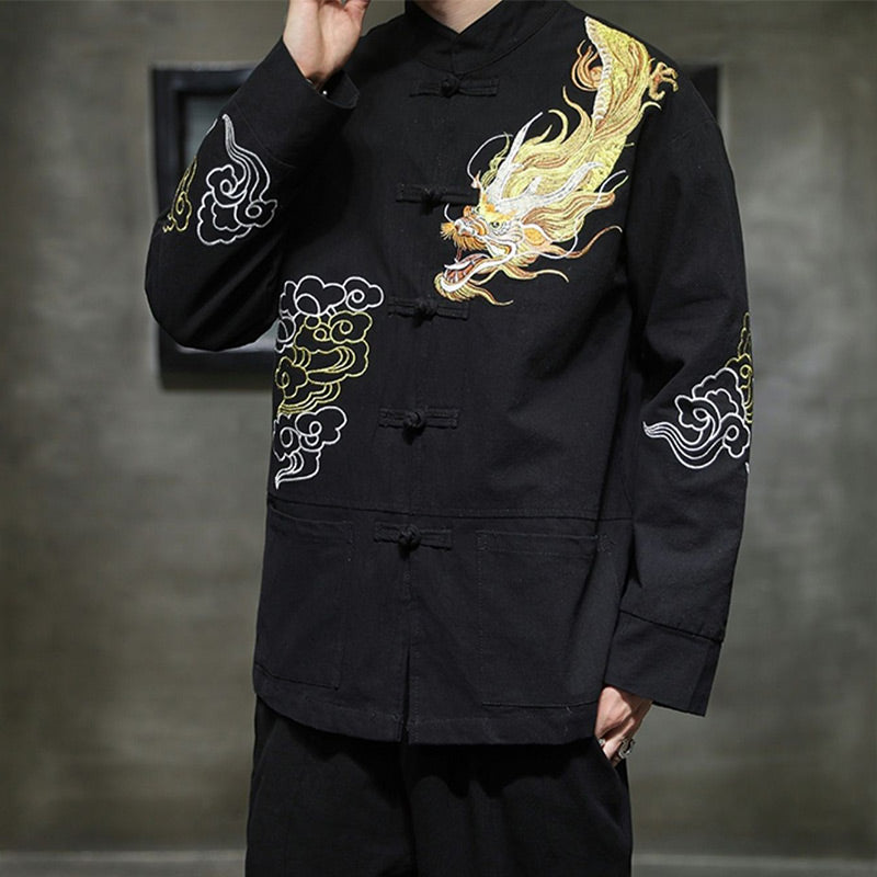Ropa de bordado de nubes propicias de dragón de Buddha Stones , chaqueta de traje chino, ropa para hombres - image 10