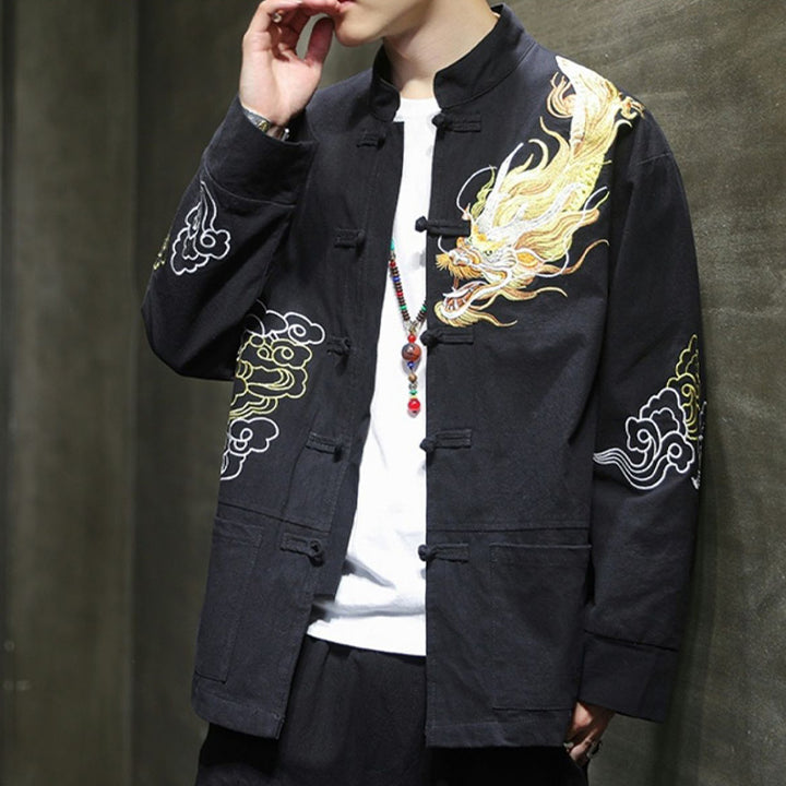 Ropa de bordado de nubes propicias de dragón de Buddha Stones , chaqueta de traje chino, ropa para hombres - image 2