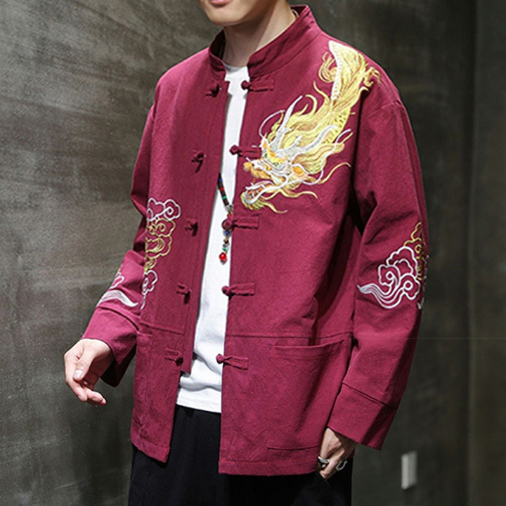 Ropa de bordado de nubes propicias de dragón de Buddha Stones , chaqueta de traje chino, ropa para hombres - image 19