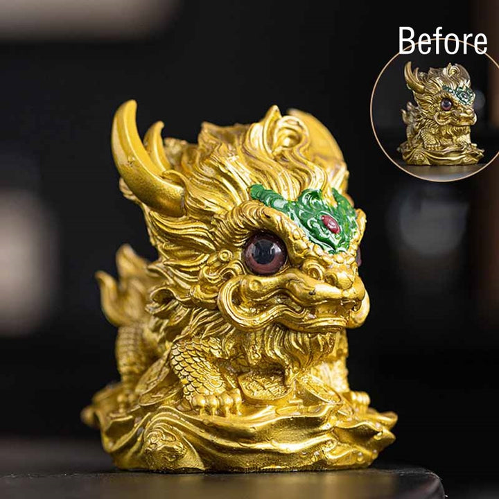 Buddha Stones que cambian de Color, pequeña figura decorativa para el hogar, té de resina Kirin, mascota - Cambio de color - Kirin dorado 12*8*11,5 cm - image 17