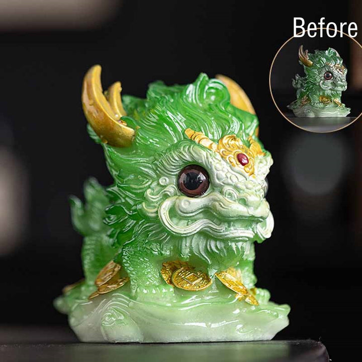 Buddha Stones que cambian de Color, pequeña figura decorativa para el hogar, té de resina Kirin, mascota - Cambio de color - Kirin verde 12*8*11,5 cm - image 18