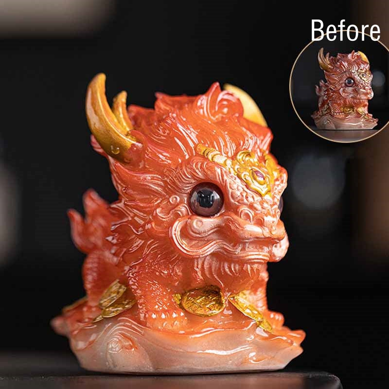 Buddha Stones que cambian de Color, pequeña figura decorativa para el hogar, té de resina Kirin, mascota - Cambio de color - Kirin naranja 12*8*11,5 cm - image 1