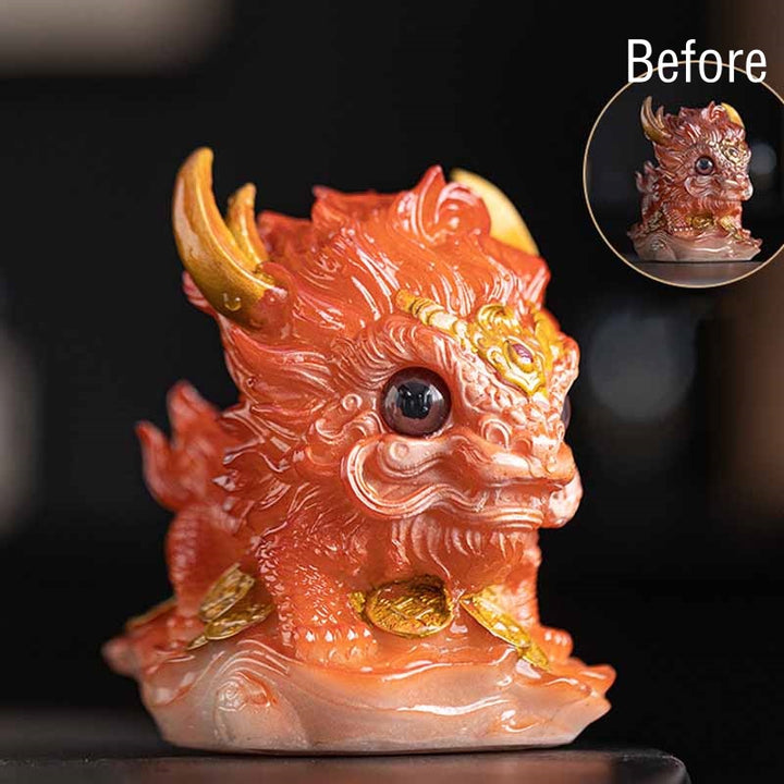 Buddha Stones que cambian de Color, pequeña figura decorativa para el hogar, té de resina Kirin, mascota - Cambio de color - Kirin naranja 12*8*11,5 cm - image 1