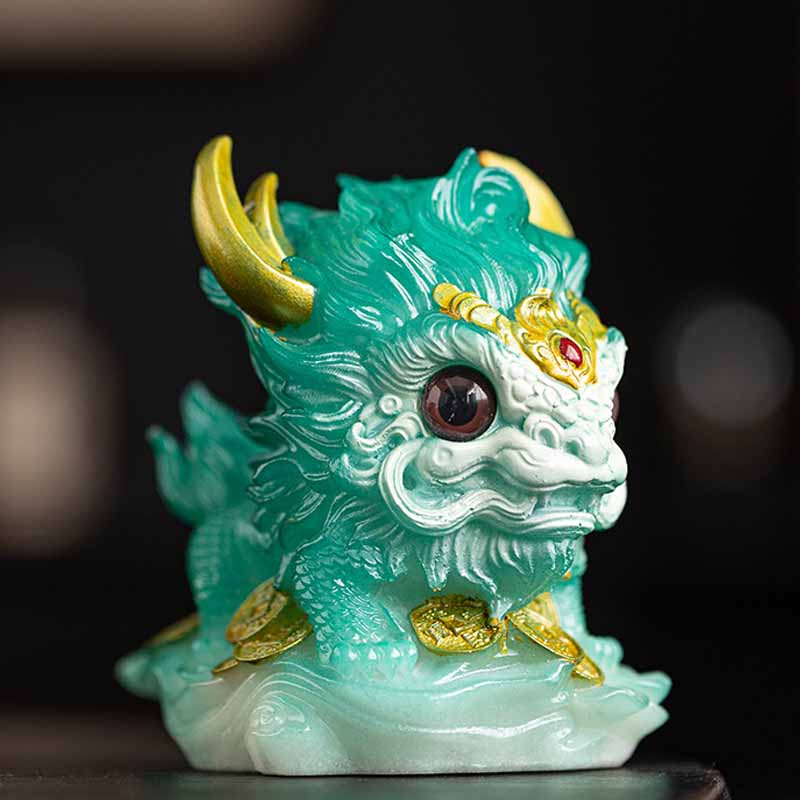 Buddha Stones que cambian de Color, pequeña figura decorativa para el hogar, té de resina Kirin, mascota - Sin cambio de color - Kirin cian 12*8*11,5 cm - image 26