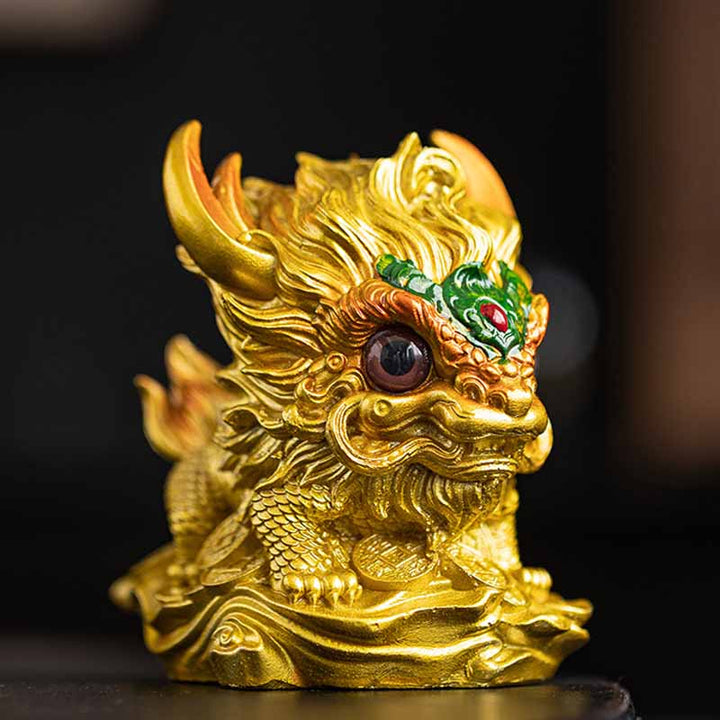 Buddha Stones que cambian de Color, pequeña figura decorativa para el hogar, té de resina Kirin, mascota - Sin cambio de color - Kirin dorado 12*8*11,5 cm - image 24