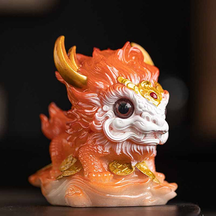 Buddha Stones que cambian de Color, pequeña figura decorativa para el hogar, té de resina Kirin, mascota - Sin cambio de color - Kirin naranja 12*8*11,5 cm - image 21