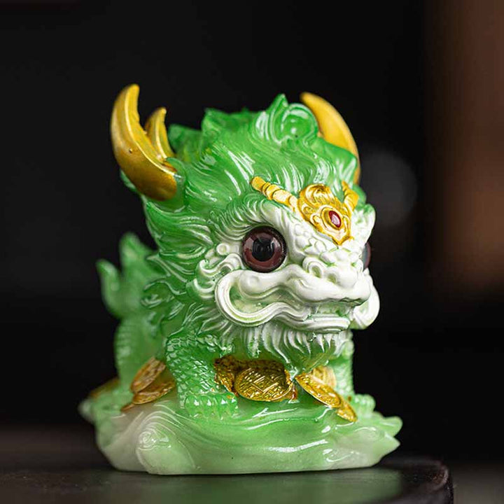 Buddha Stones que cambian de Color, pequeña figura decorativa para el hogar, té de resina Kirin, mascota - Sin cambio de color - Kirin verde 12*8*11,5 cm - image 25