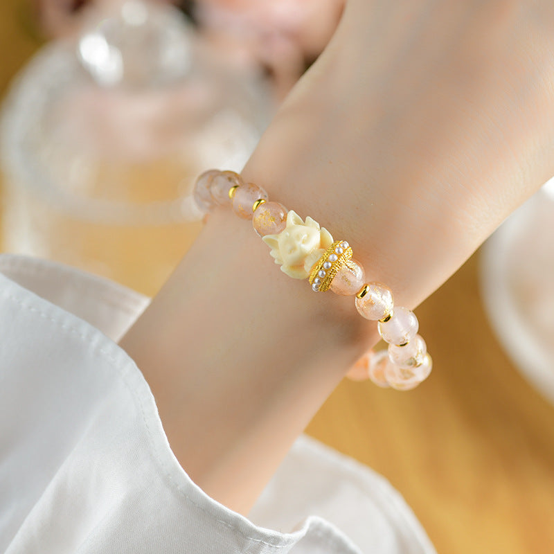 Pulsera con cuentas de cristal de liuli, incienso tibetano , Buddha Stones y amuleto de loto y zorro de nueve colas de la suerte