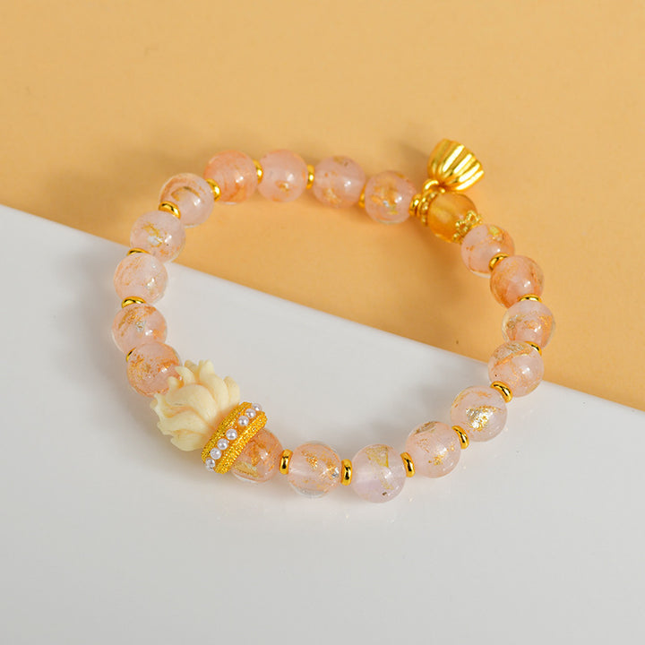 Pulsera con cuentas de cristal de liuli, incienso tibetano , Buddha Stones y amuleto de loto y zorro de nueve colas de la suerte