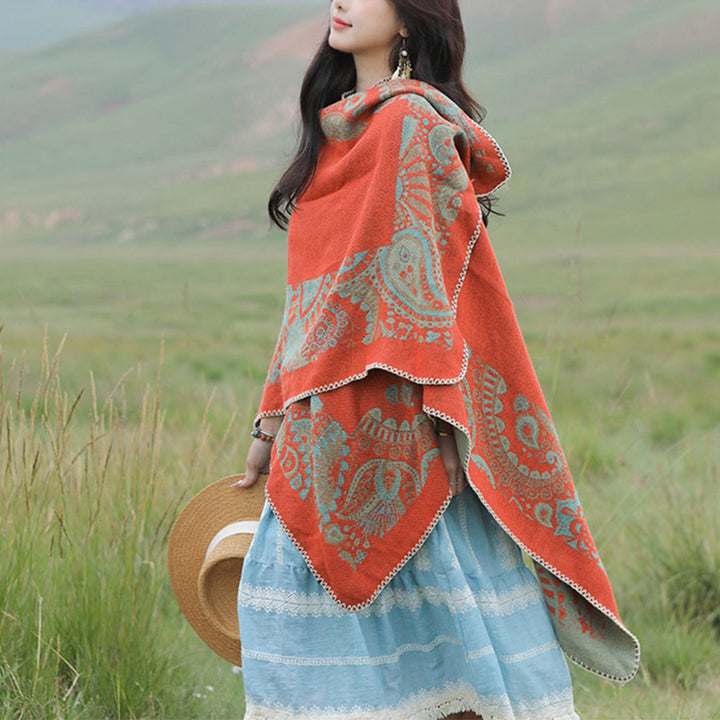 Mantón tibetano de piedras de Buddha Stones , patrón Simple, bufanda de viaje acogedora para invierno - Naranja 150*130 cm - image 0