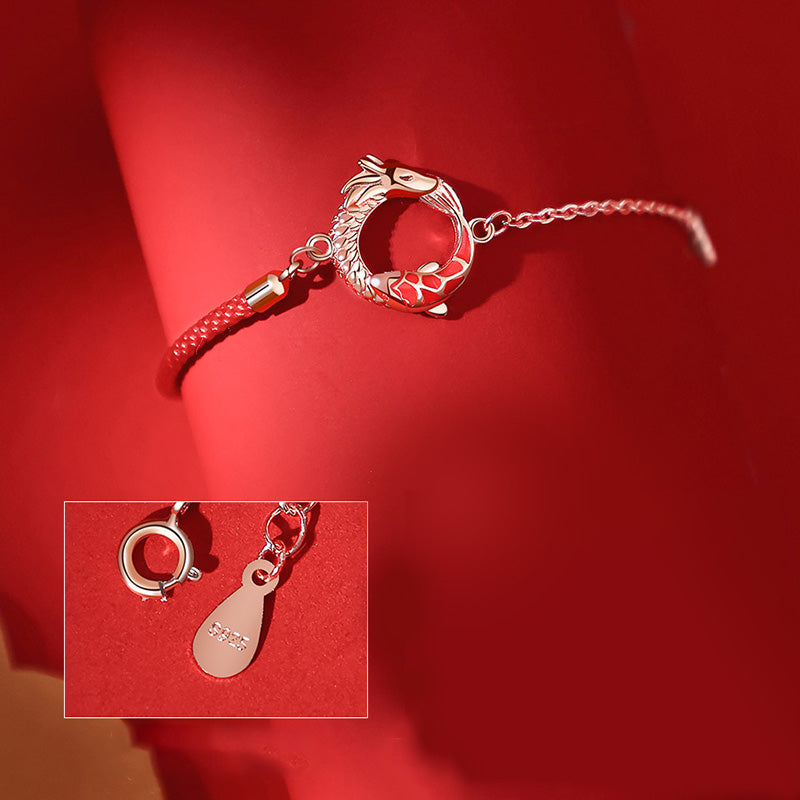 Pulsera de protección de la suerte de los peces Koi de cobre del Año del Dragón de plata de ley 925 con Buddha Stones