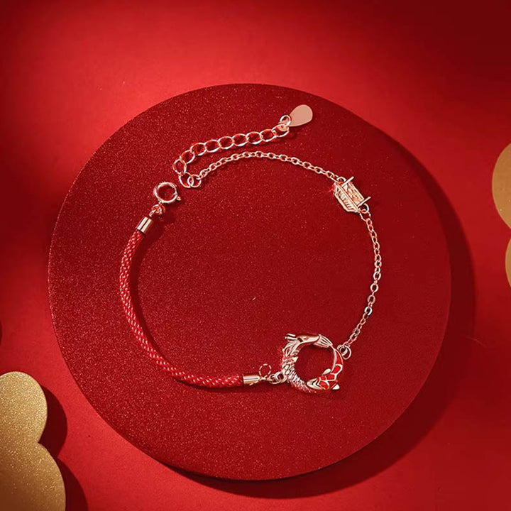 Pulsera de protección de la suerte de los peces Koi de cobre del Año del Dragón de plata de ley 925 con Buddha Stones