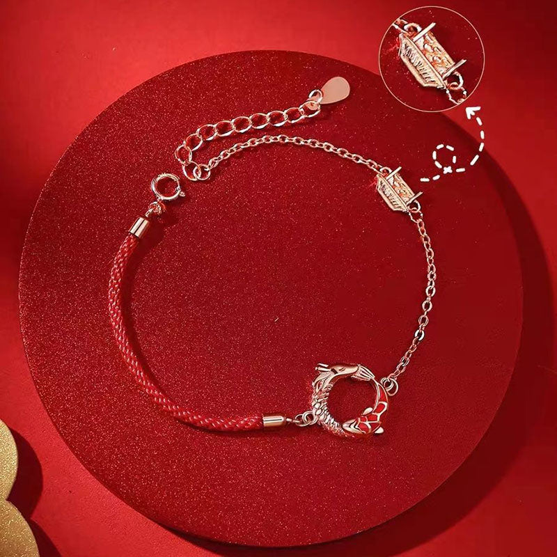 Pulsera de protección de la suerte de los peces Koi de cobre del Año del Dragón de plata de ley 925 con Buddha Stones