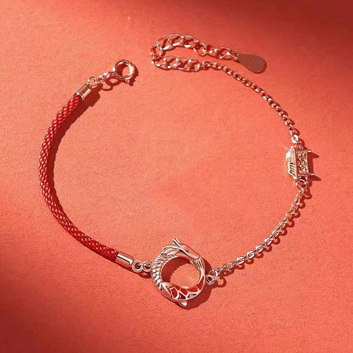 Pulsera de protección de la suerte de los peces Koi de cobre del Año del Dragón de plata de ley 925 con Buddha Stones