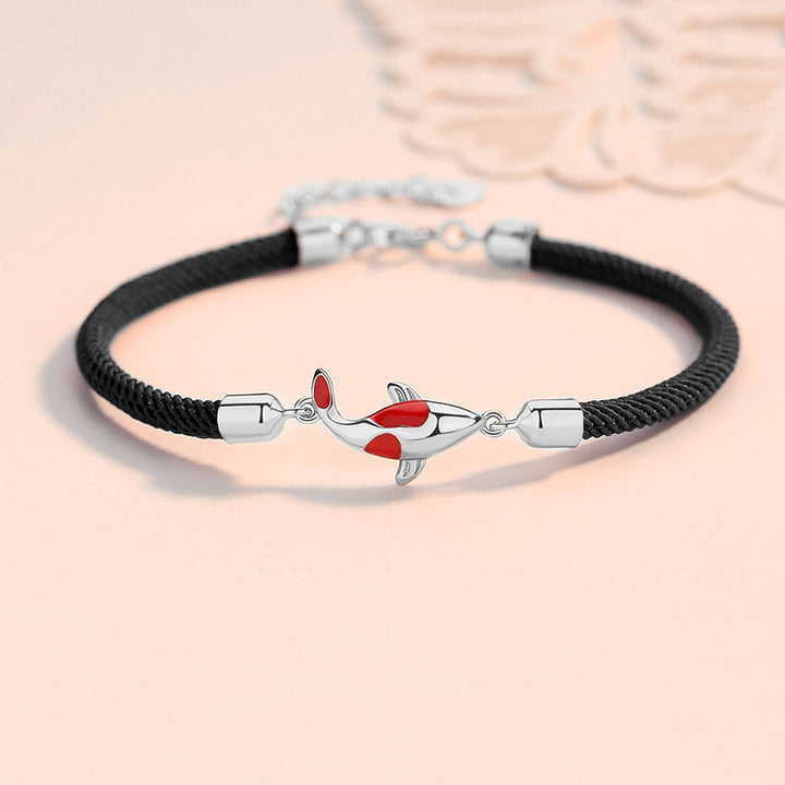 Pulsera de pareja con cadena trenzada de la suerte y la riqueza de los peces Koi con Buddha Stones - Pulsera de plata con pez koi negro (circunferencia de muñeca: 14-21 cm) - image 4