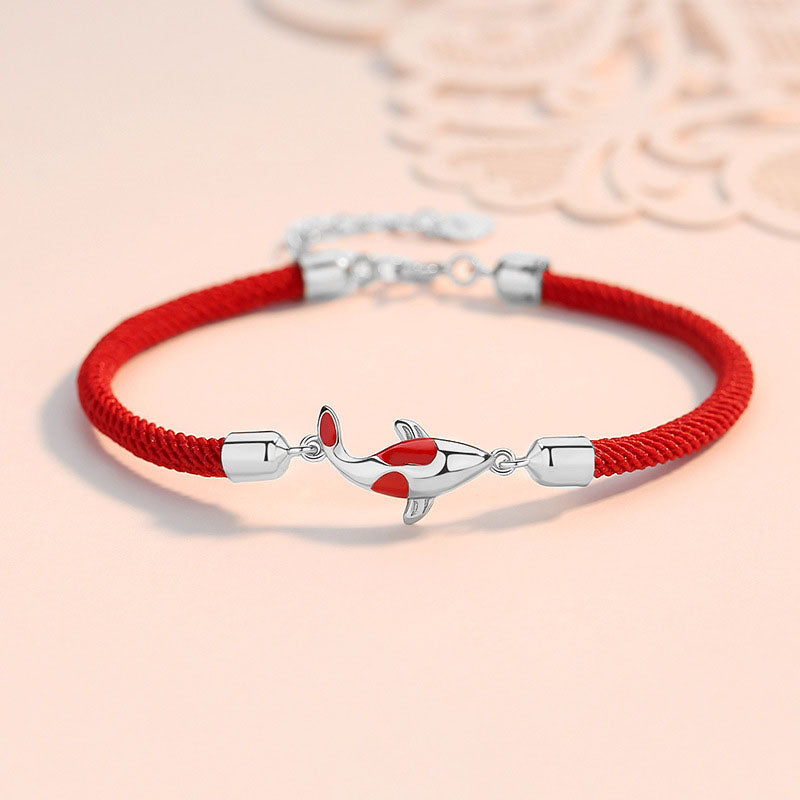 Pulsera de pareja con cadena trenzada de la suerte y la riqueza de los peces Koi con Buddha Stones - Pulsera de plata con pez koi rojo (circunferencia de muñeca: 14-18 cm) - image 2