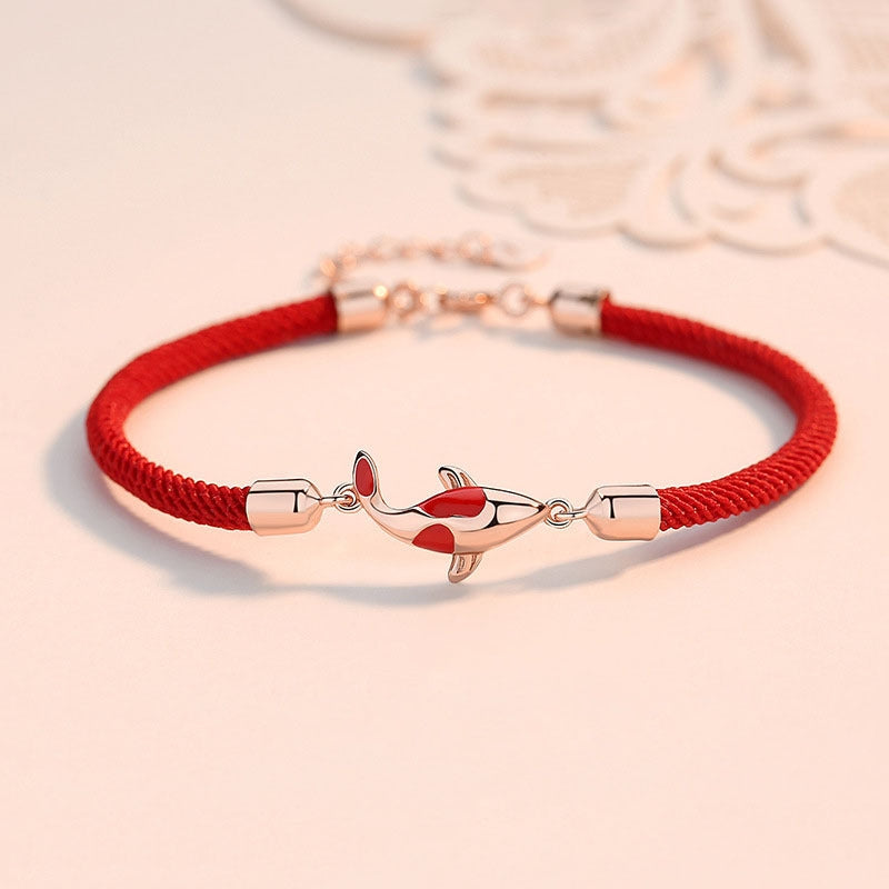 Pulsera de pareja con cadena trenzada de la suerte y la riqueza de los peces Koi con Buddha Stones - Pulsera Koi roja de oro rosa (circunferencia de muñeca: 14-18 cm) - image 0