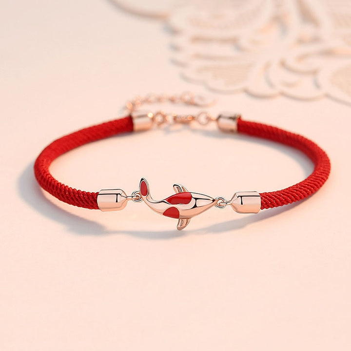 Pulsera de pareja con cadena trenzada de la suerte y la riqueza de los peces Koi con Buddha Stones - Pulsera Koi roja de oro rosa (circunferencia de muñeca: 14-18 cm) - image 0