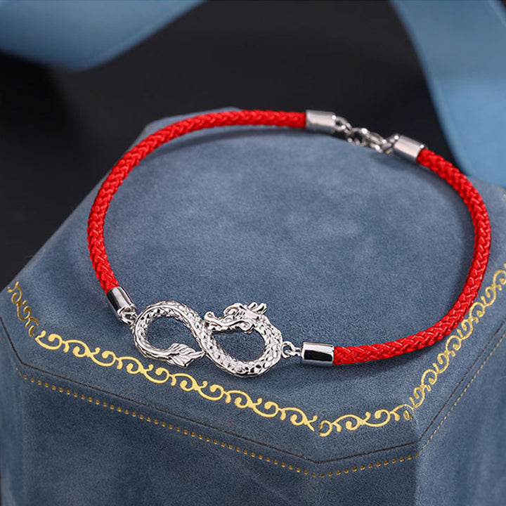 Pulsera de protección de la suerte con nudo infinito de plata de ley 999 con Buddha Stones del año del dragón - image 2