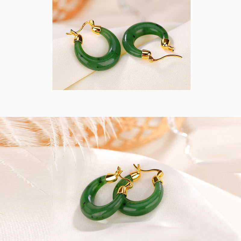 Pendientes colgantes de la suerte de jade cian hetiano redondo natural chapado en plata de ley 925 con Buddha Stones - image 4