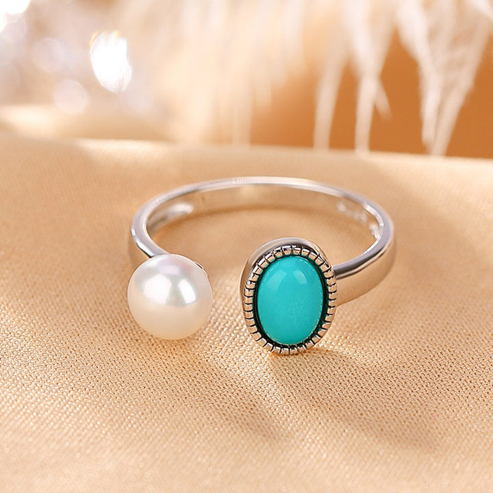 Buddha Stones Plata de Ley 925 Perla Turquesa Curación Sabiduría Collar Colgante Anillo Pendientes - Anillo 54-60 mm (ajustable) - image 6