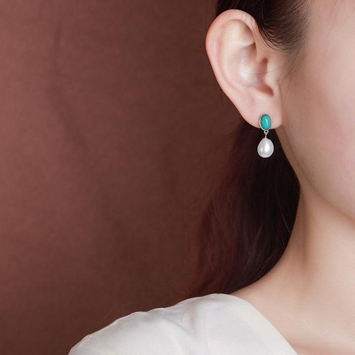 Buddha Stones Plata de Ley 925 Perla Turquesa Curación Sabiduría Collar Colgante Anillo Pendientes - image 13